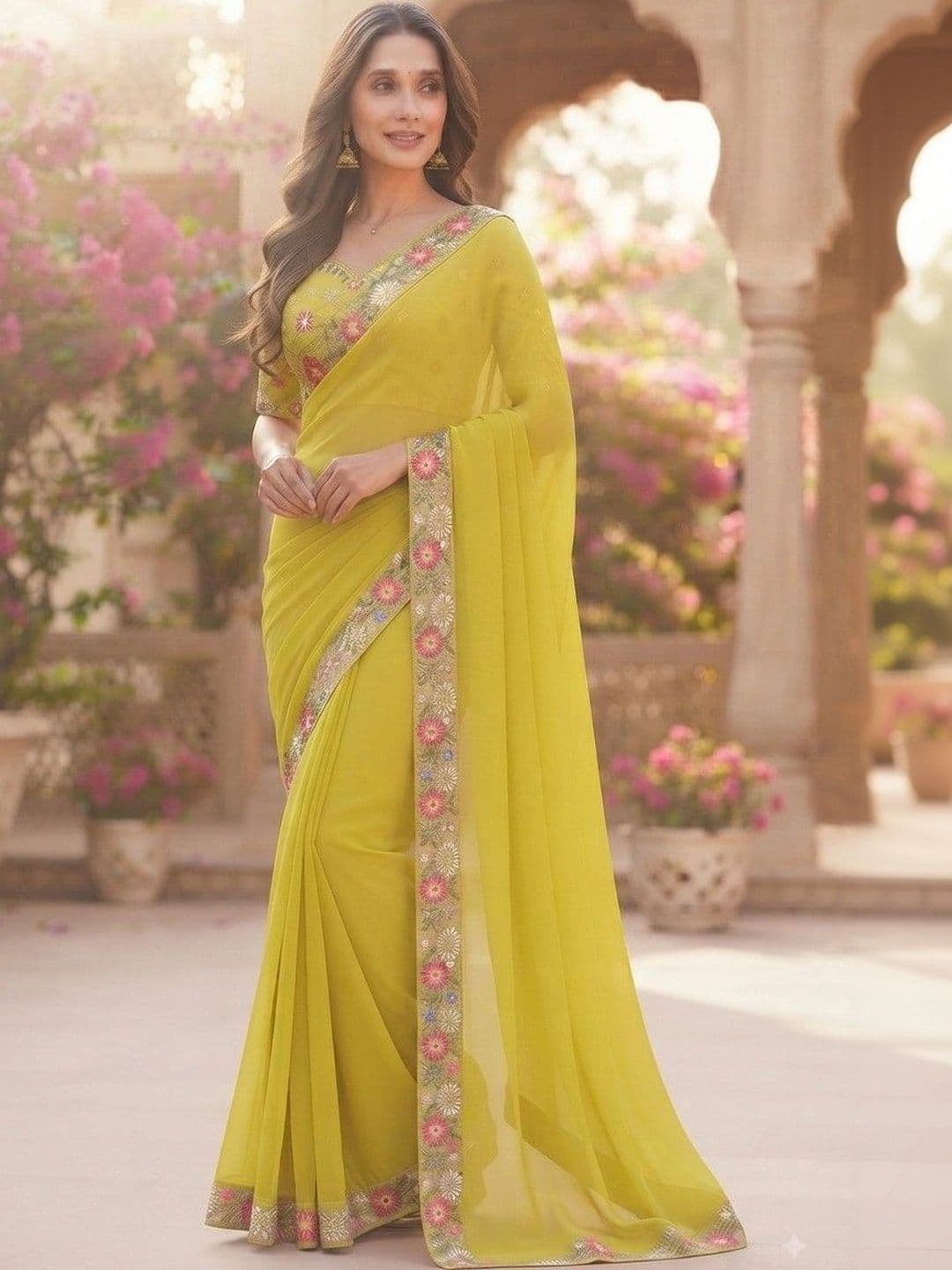 SmileyFashion Women Floral Printed Zari Art Silk Saree - view 1
