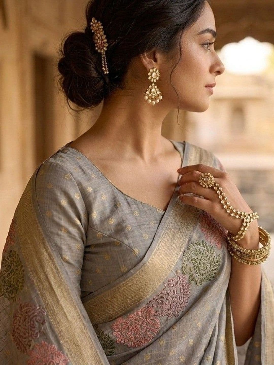House of Neyvara Woven Design Zardozi Linen Blend Banarasi Saree thumbnail 2