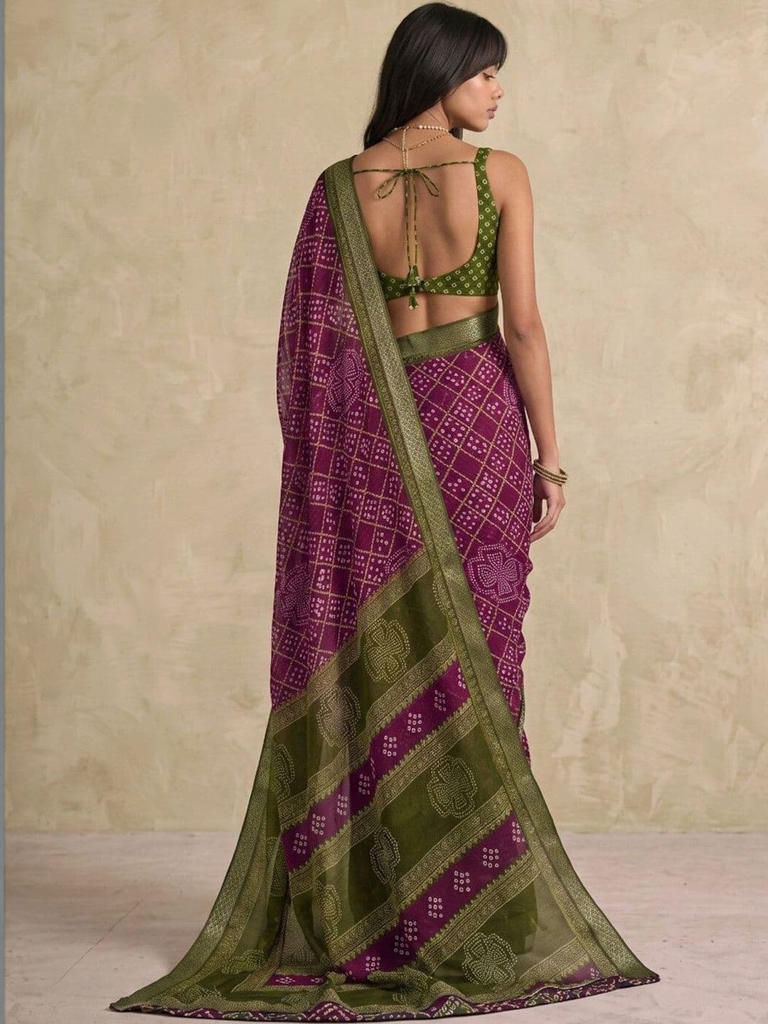 SAARA Bandhani Pure Chiffon Saree thumbnail 2