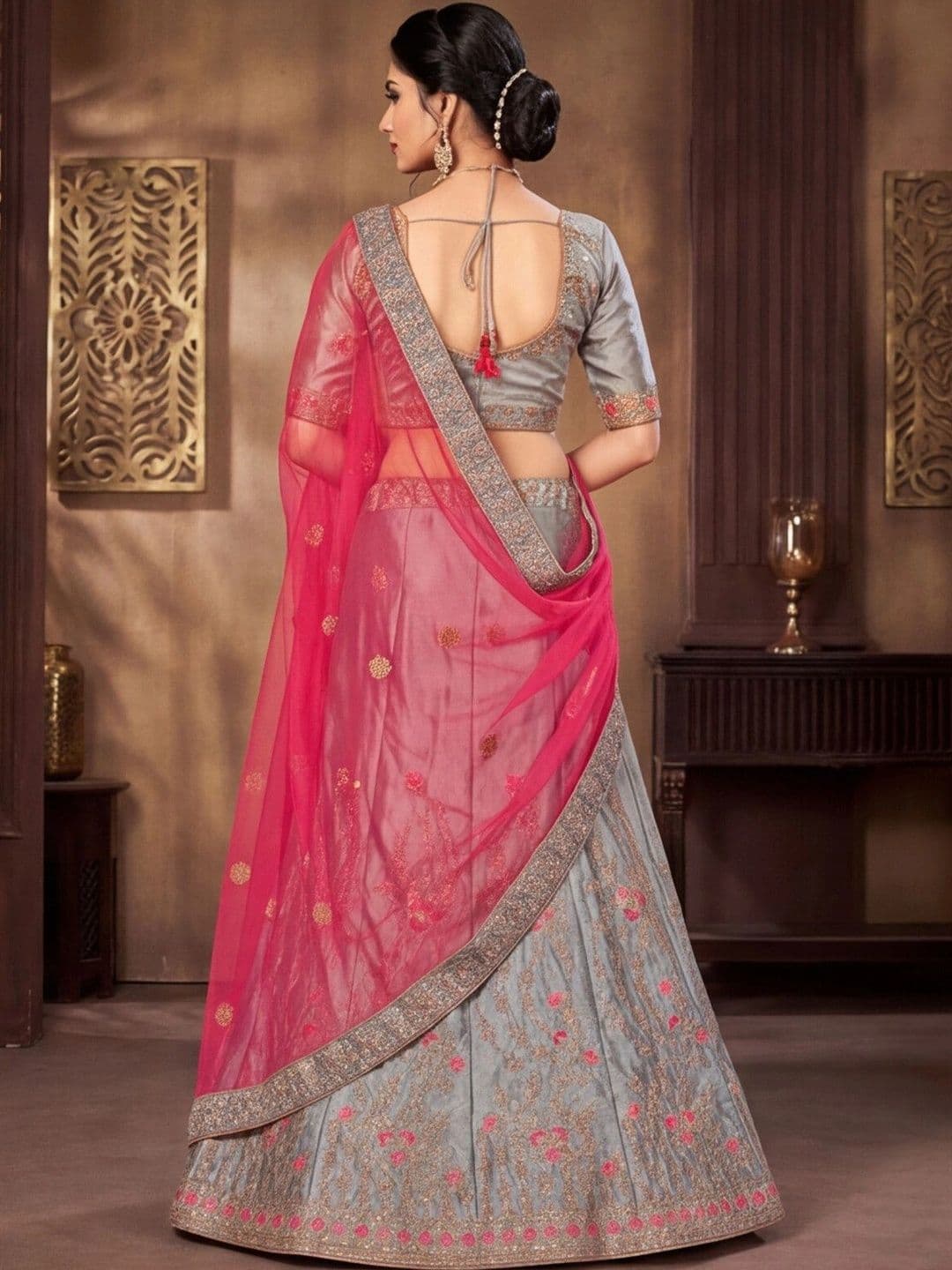 Mitera Embroidered Thread Work Semi-Stitched Lehenga & Unstitched Blouse With Dupatta thumbnail 4