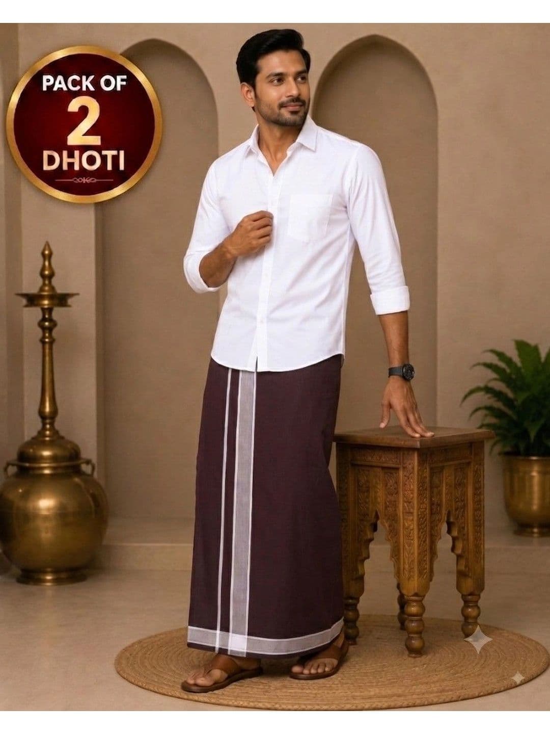 Tharunsha Elite Men Striped Cotton Dhoti Dhotis thumbnail 2