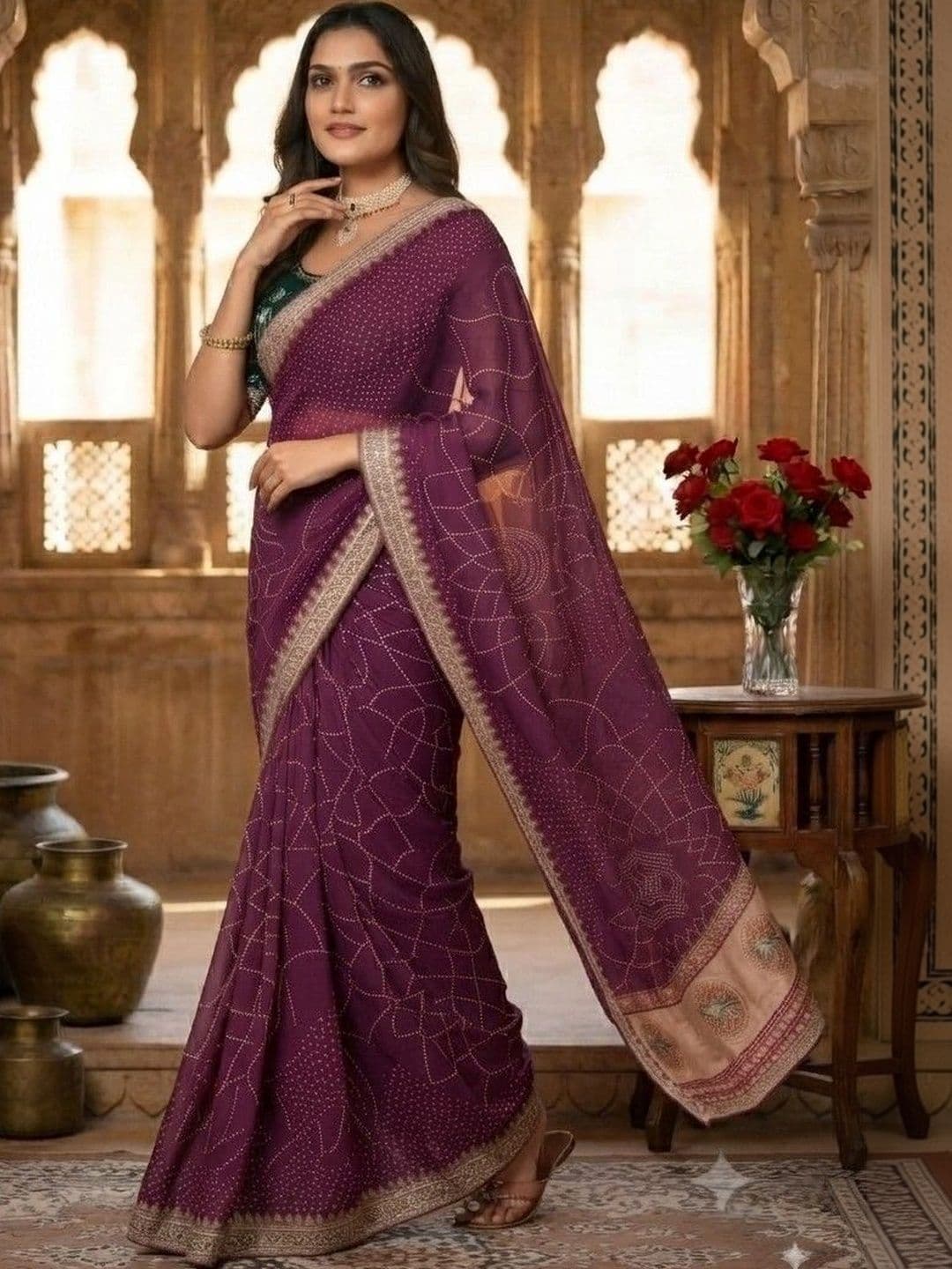 SmileyFashion Bandhani Embroidered Art Silk Designer Saree thumbnail 5