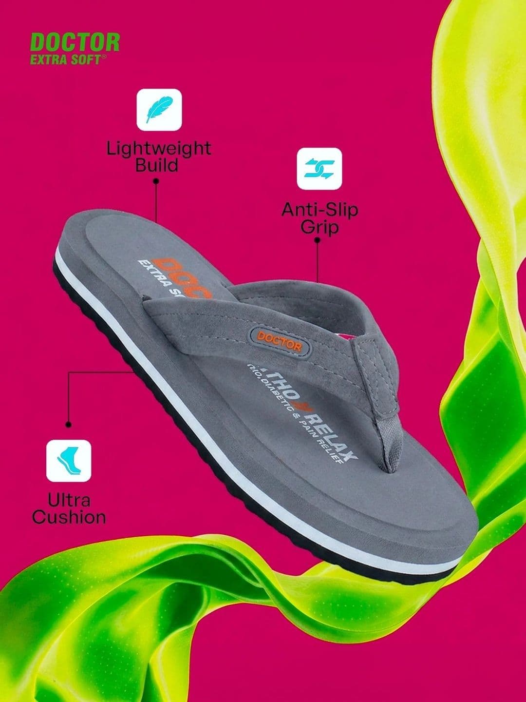 DOCTOR EXTRA SOFT Men Printed Thermo-Resistant Anti-Bacterial Ortho Relax Thong Flip-Flops thumbnail 5