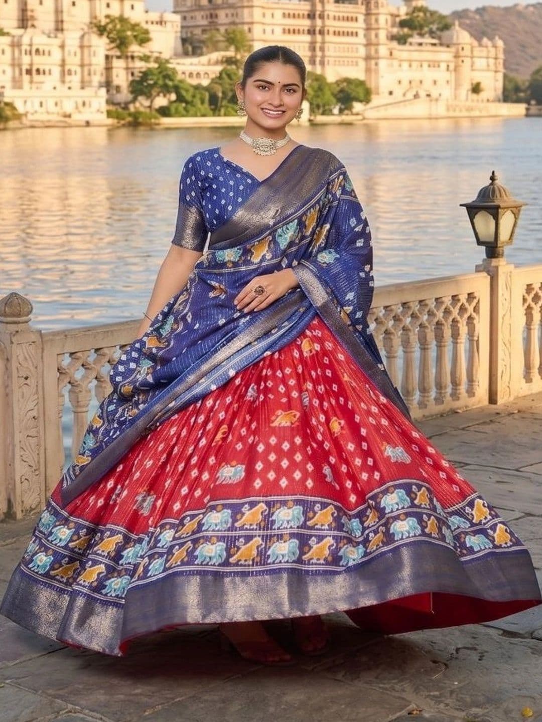 Anouk Women Ikat Semi-Stitched Lehenga & Unstitched Blouse With Dupatta thumbnail 7