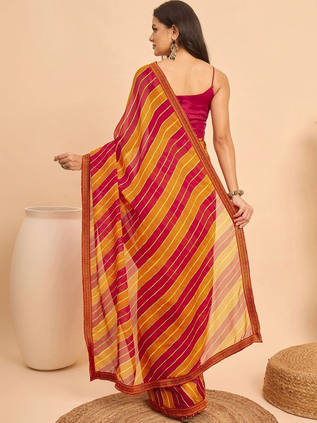 KALINI Women Leheriya Pure Georgette Fusion Saree thumbnail 3