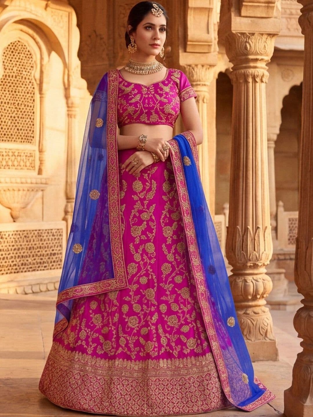 Anouk Rustic Embroidered Semi-Stitched Lehenga & Unstitched Blouse With Dupatta - view 1