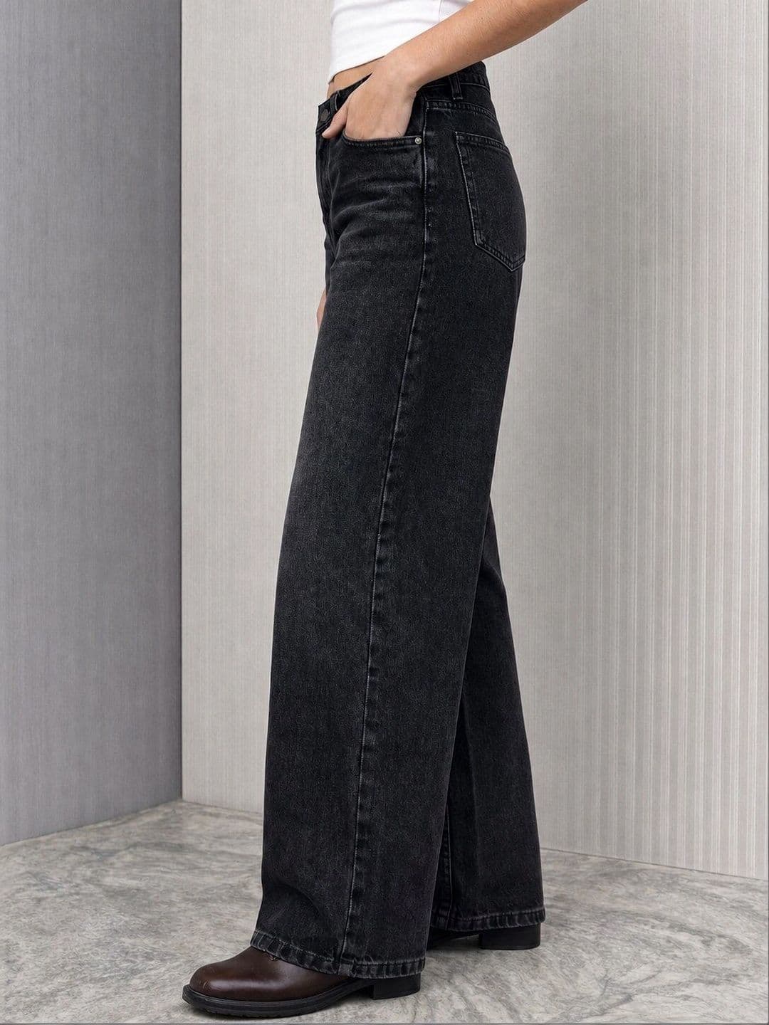 The Roadster Lifestyle Co Women Pure Cotton Clean Look Wide Leg Fit Jeans thumbnail 5