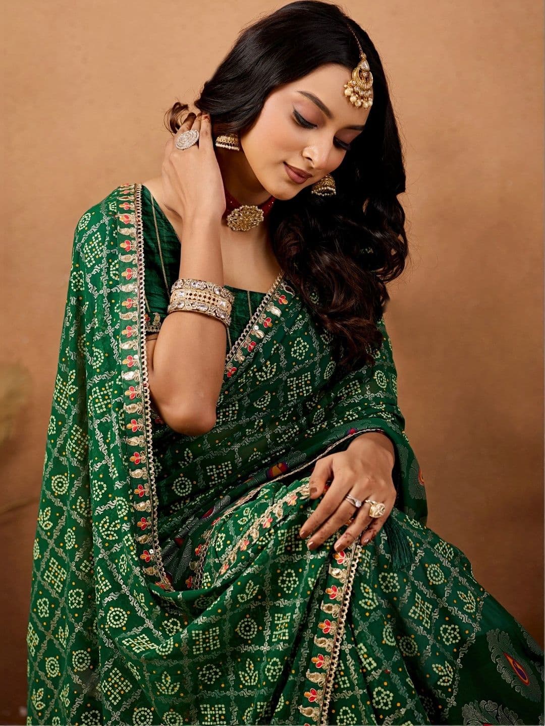 all about you Bandhani Gotta Patti Poly Georgette Designer Bandhani Saree thumbnail 4