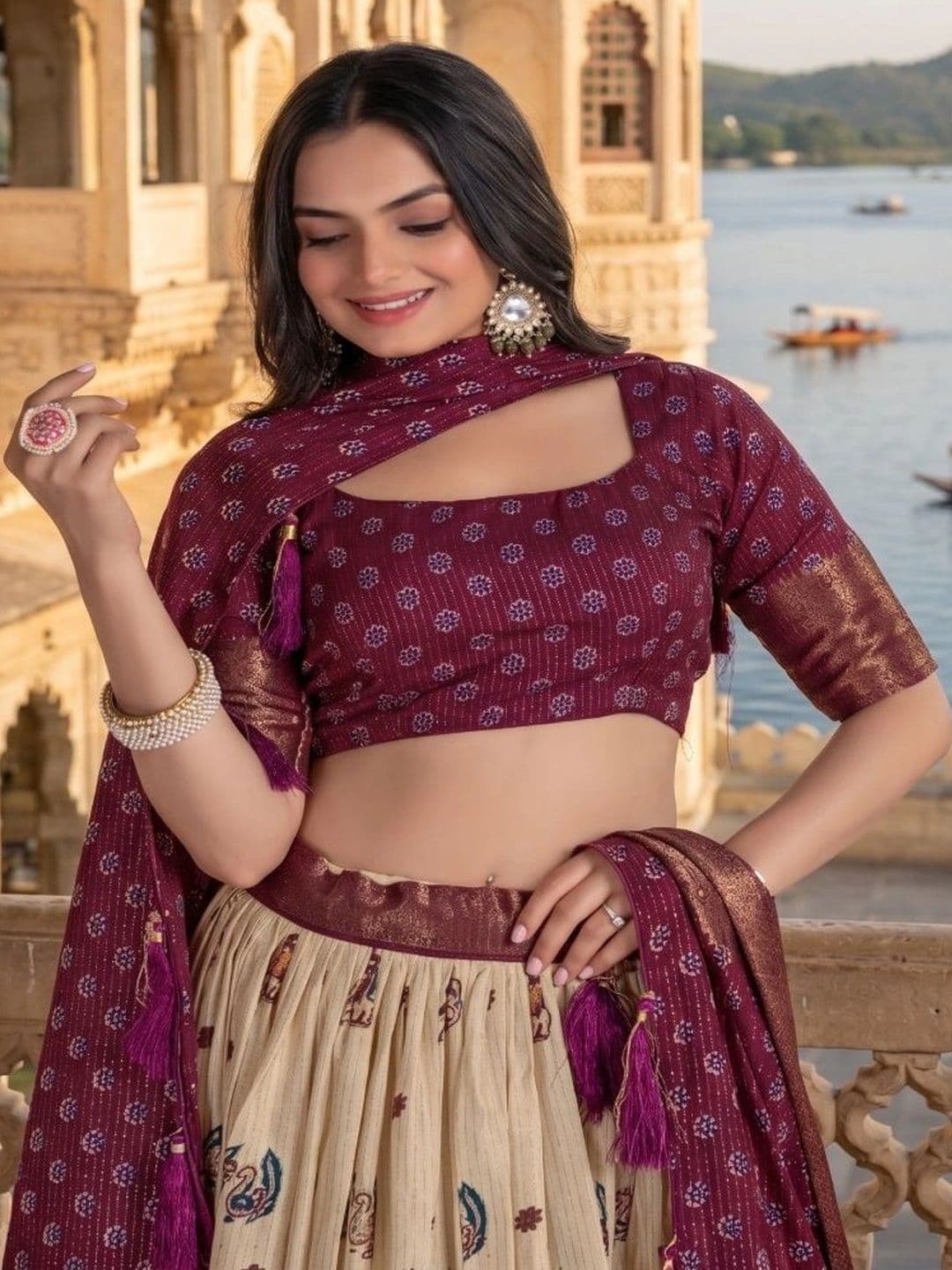 Anouk Printed Semi-Stitched Lehenga & Unstitched Blouse With Dupatta thumbnail 2