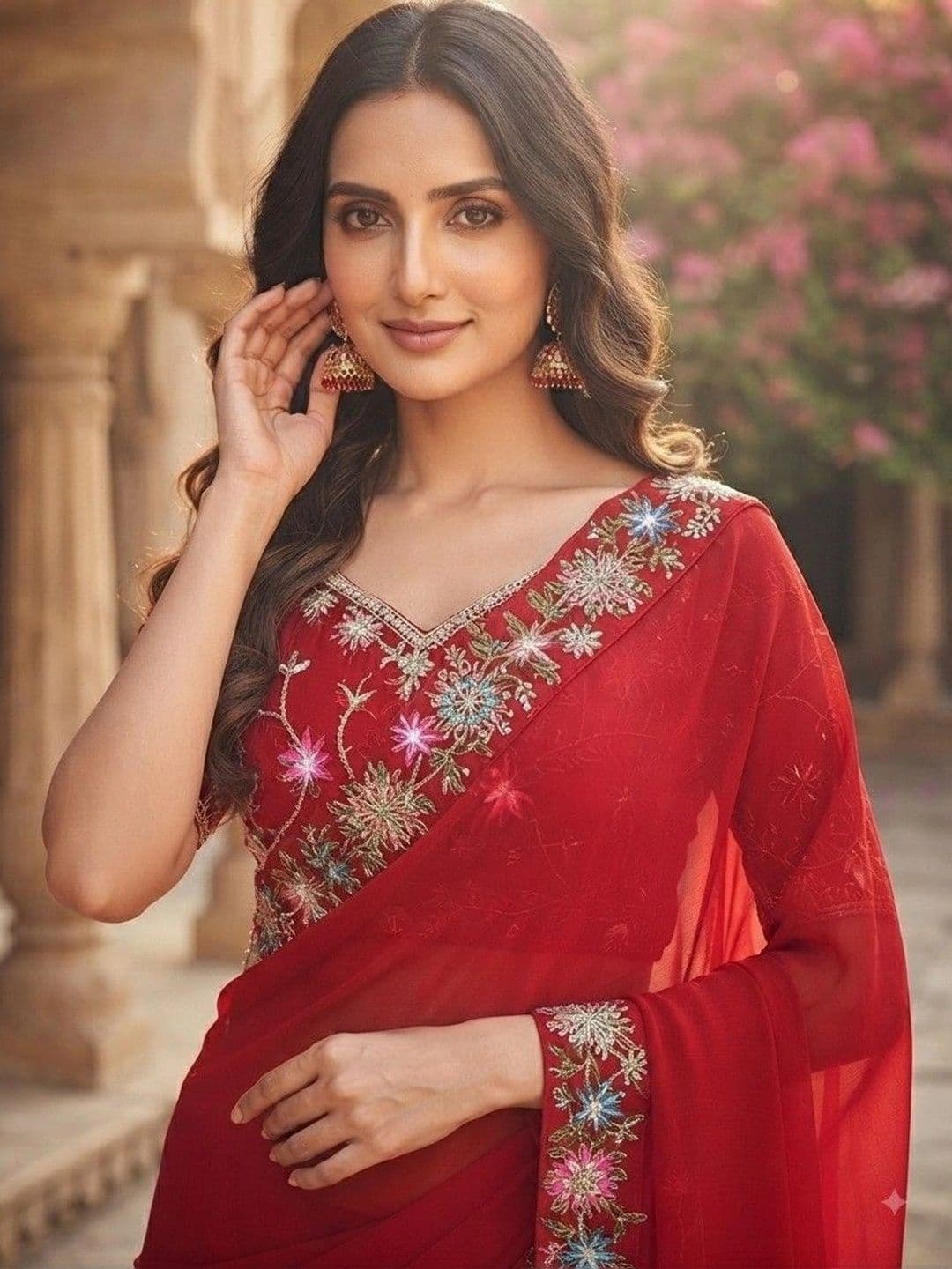 SmileyFashion Floral Embroidered Art Silk Saree thumbnail 3