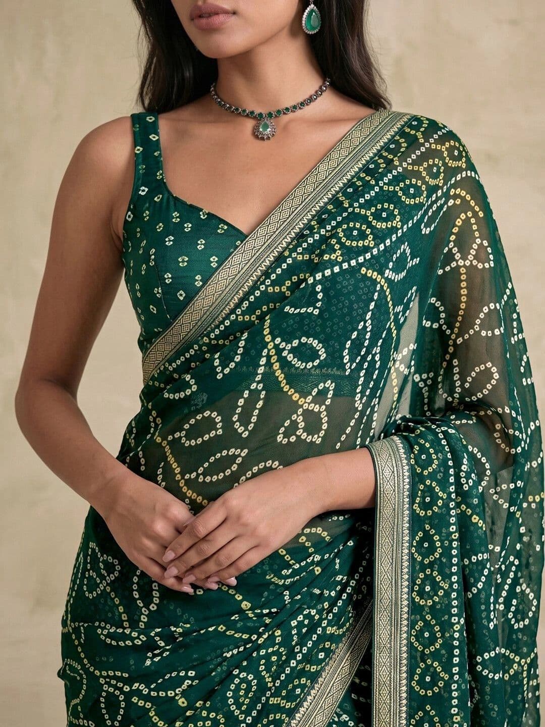 SAARA Bandhani Pure Georgette Saree thumbnail 2
