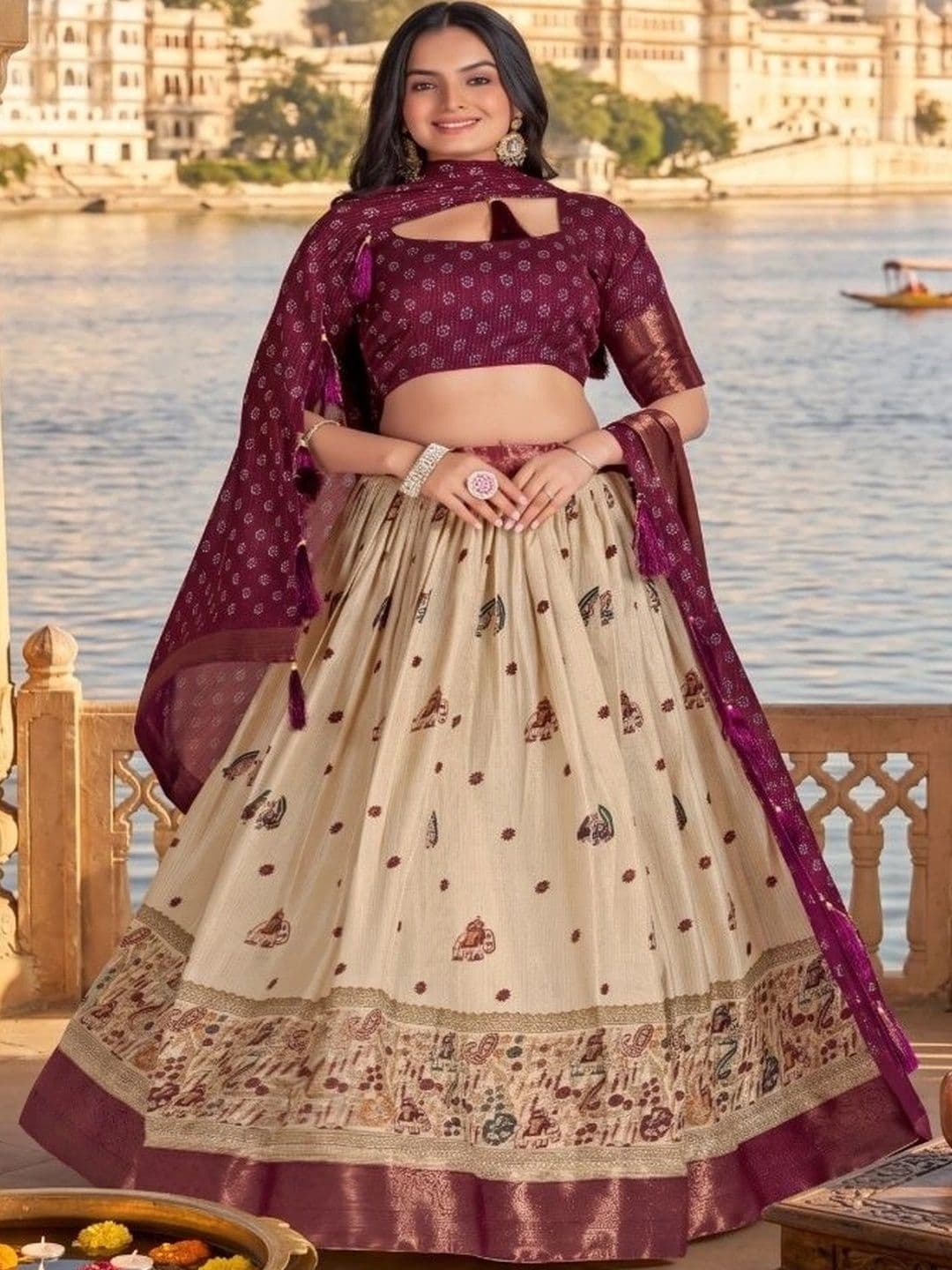 Anouk Printed Semi-Stitched Lehenga & Unstitched Blouse With Dupatta - view 1