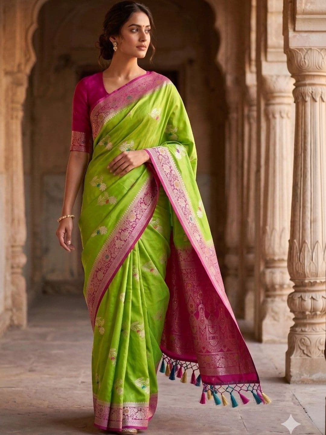 House of Neyvara Woven Design Zari Silk Blend Banarasi Saree thumbnail 3