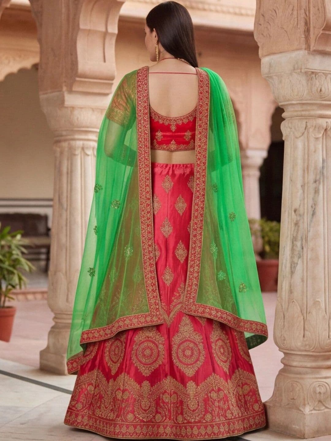 Mitera Embroidered Semi-Stitched Lehenga & Unstitched Blouse With Dupatta thumbnail 5