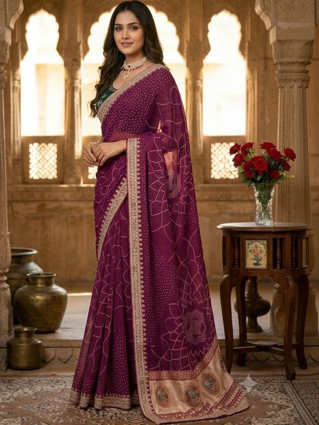 SmileyFashion Bandhani Embroidered Art Silk Designer Saree - view 1