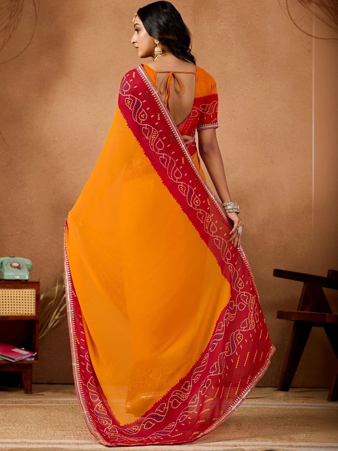 Mitera Bandhani Gotta Patti Poly Georgette Designer Bandhani Saree thumbnail 3