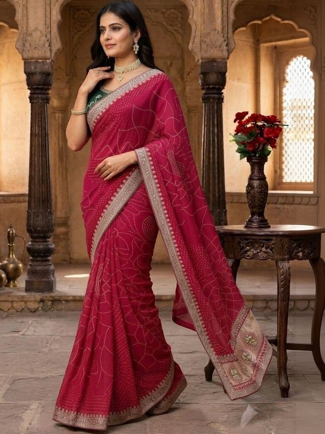 SmileyFashion Bandhani Embroidered Art Silk Designer Saree - view 1