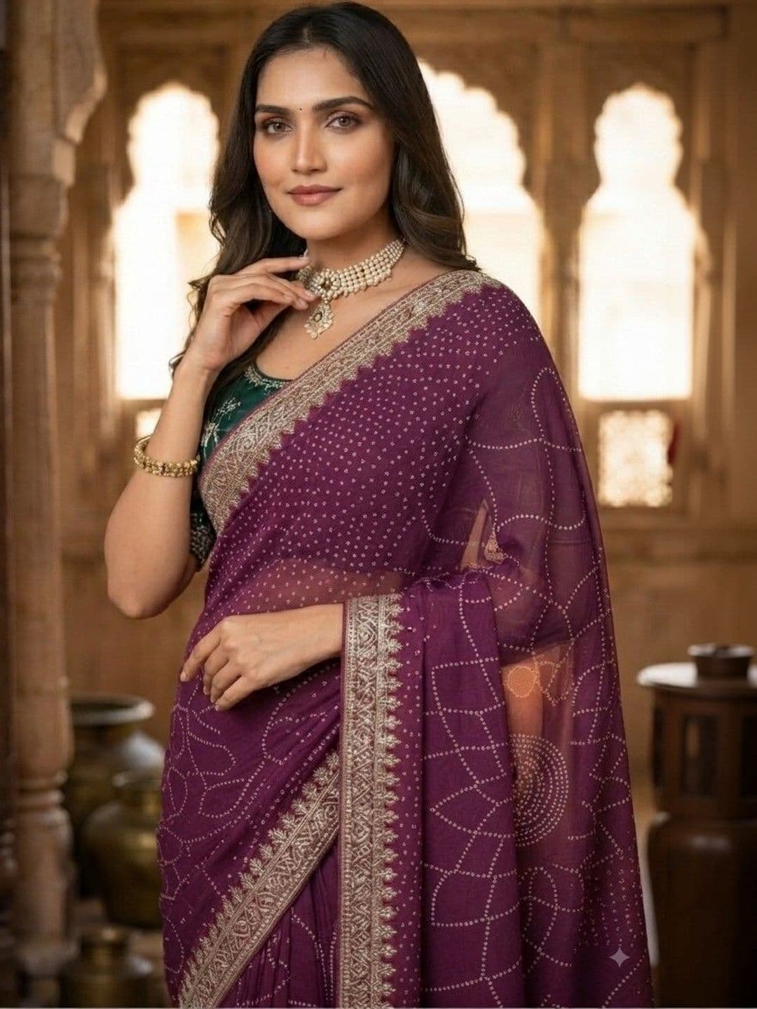 SmileyFashion Bandhani Embroidered Art Silk Designer Saree thumbnail 3