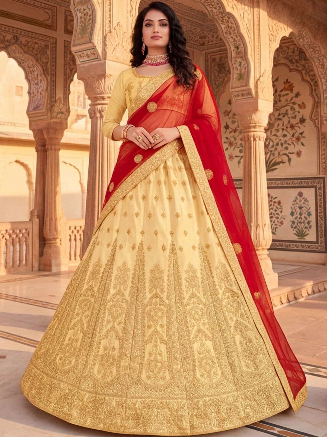 Anouk Rustic Embroidered Semi-Stitched Lehenga & Unstitched Blouse With Dupatta thumbnail 4