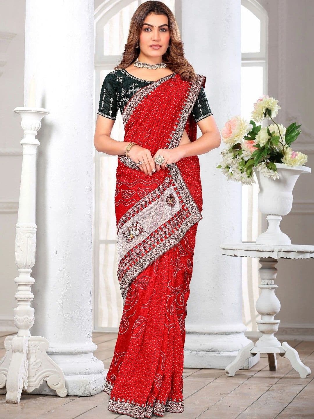 SmileyFashion Bandhani Embroidered Art Silk Designer Saree - view 1