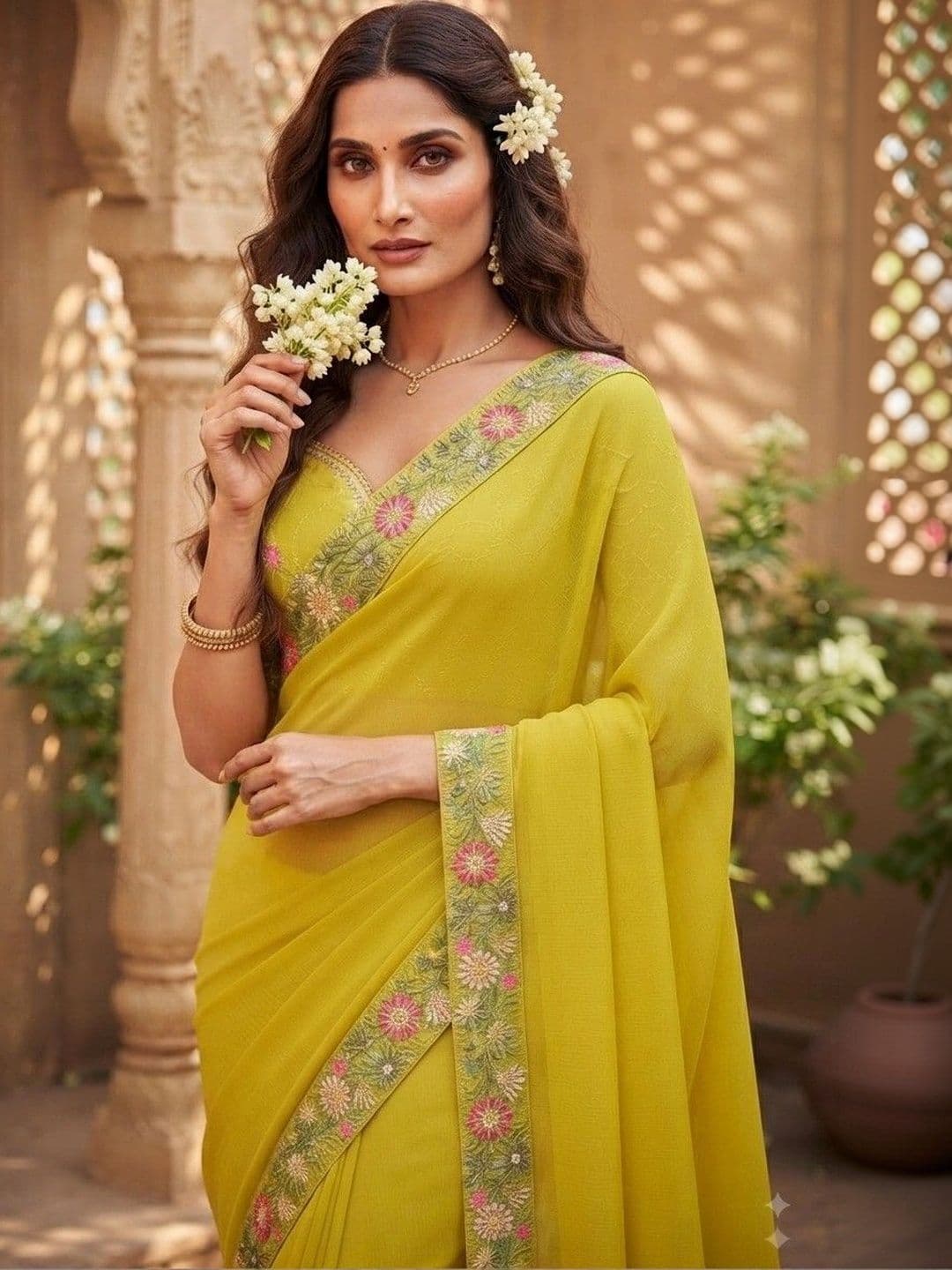 SmileyFashion Floral Embroidered Art Silk Saree thumbnail 3