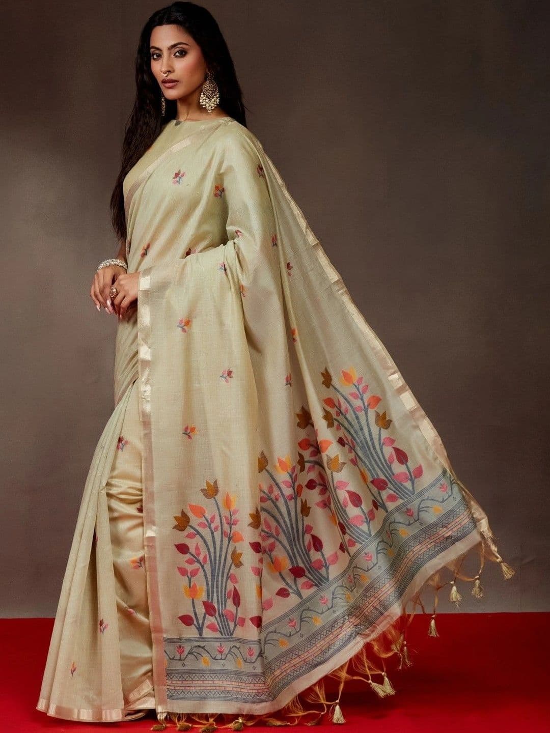 kasee Floral Zari Pure Cotton Designer Saree - view 1