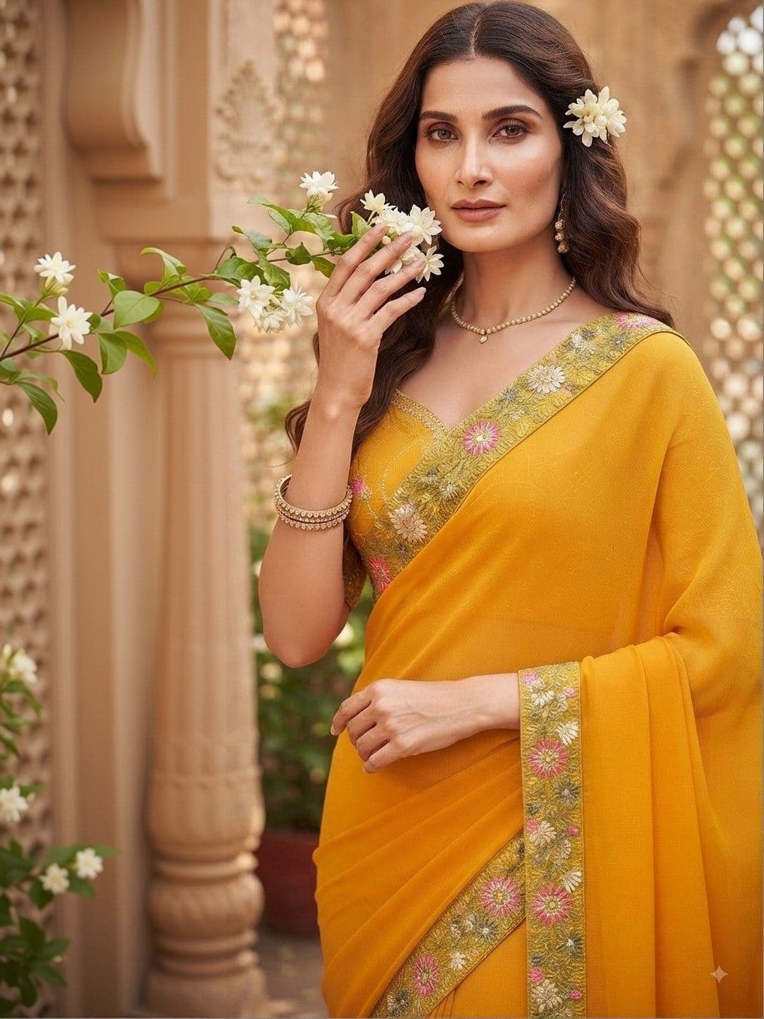 SmileyFashion Floral Embroidered Art Silk Saree thumbnail 4