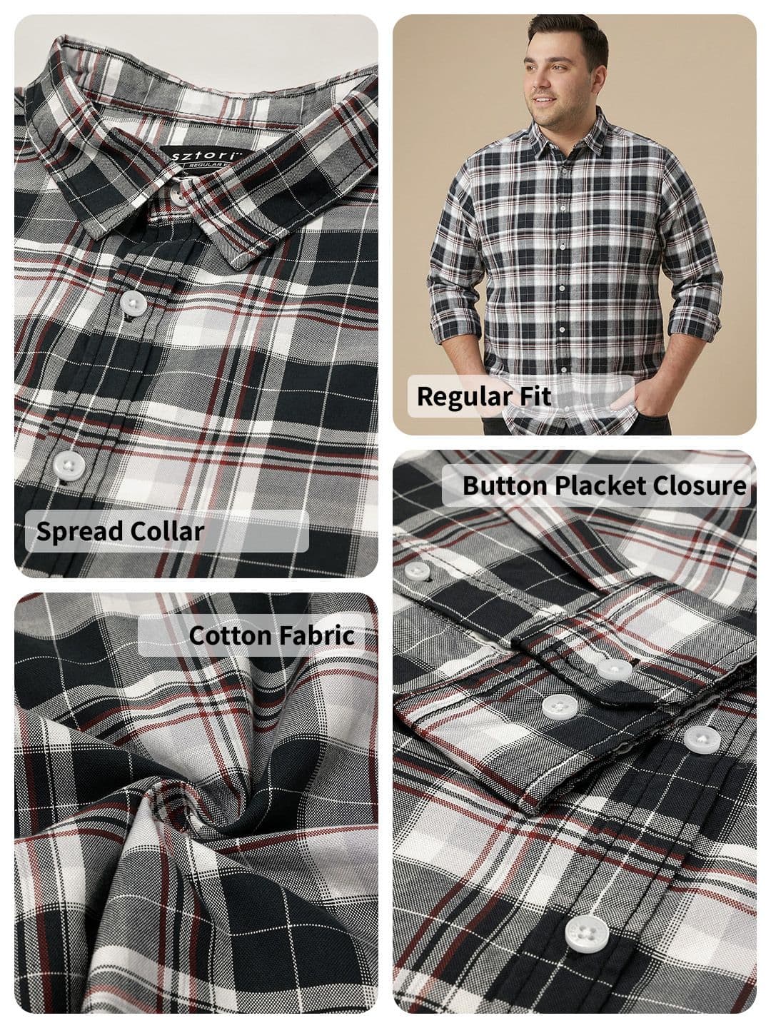 Sztori Plus Size Tartan Checked Pure Cotton Casual Shirt thumbnail 5