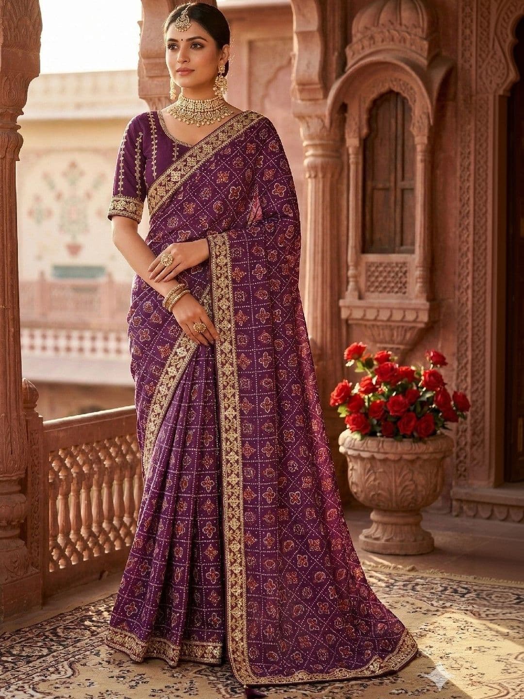 SmileyFashion Bandhani Embroidered Art Silk Designer Bandhani Saree - view 1