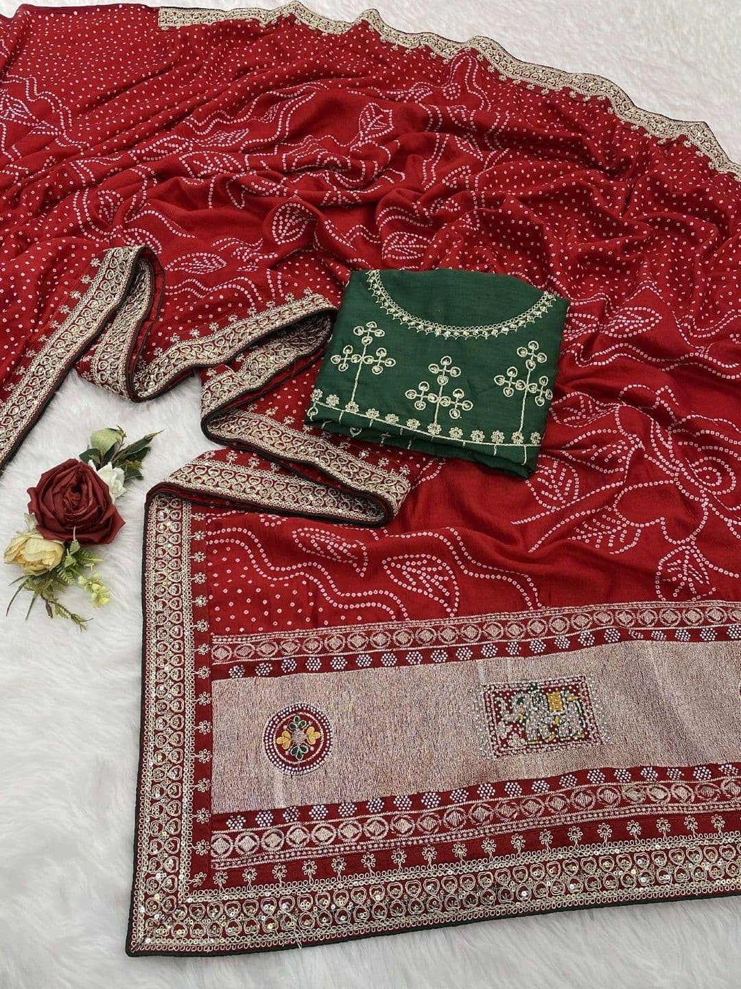 SmileyFashion Bandhani Zari Art Silk Designer Saree thumbnail 5