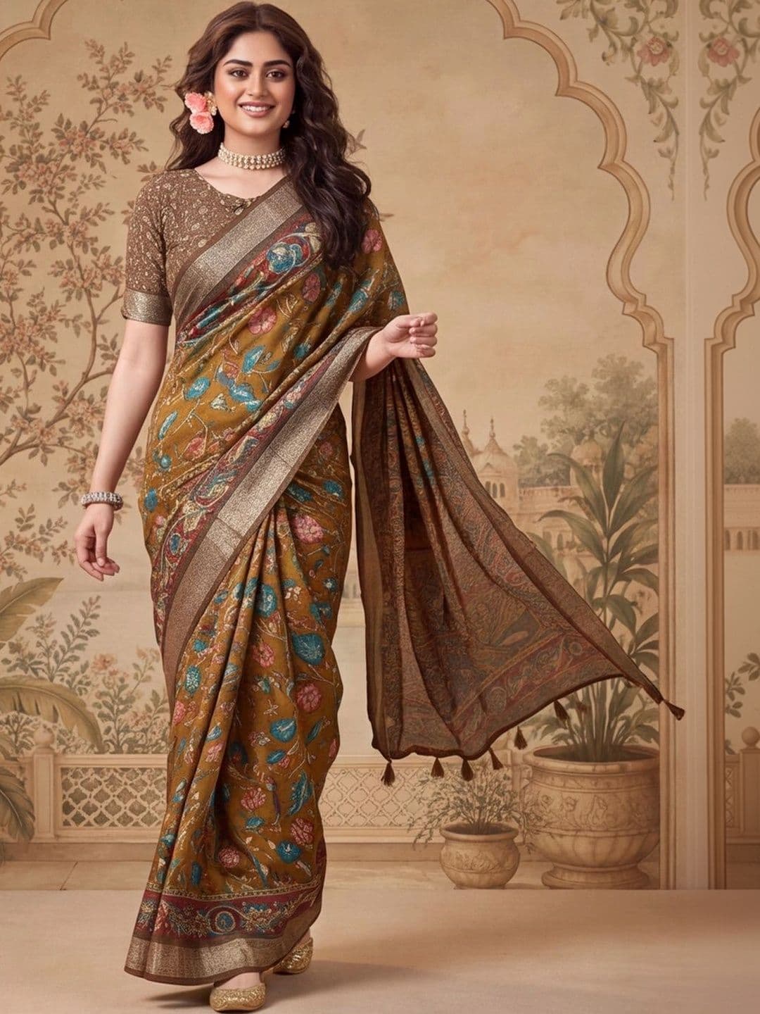 Jaipur Kurti Paisley Zari Silk Cotton Designer Khadi Saree - view 1