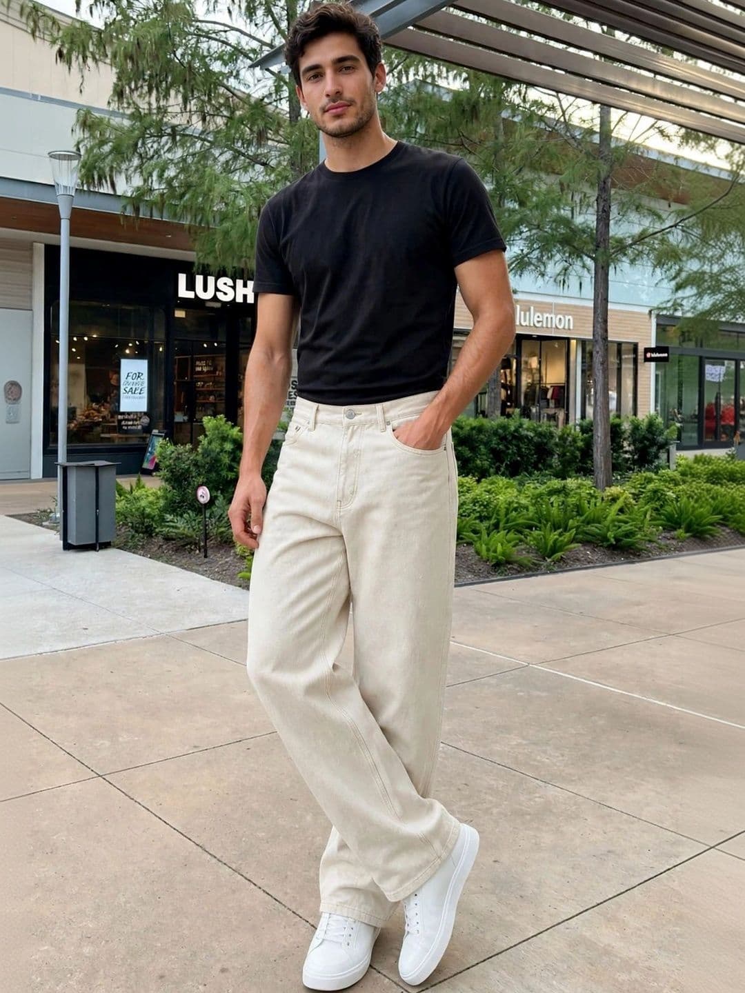 HERE&NOW Men's Light Beige Wide-Leg Jeans thumbnail 4