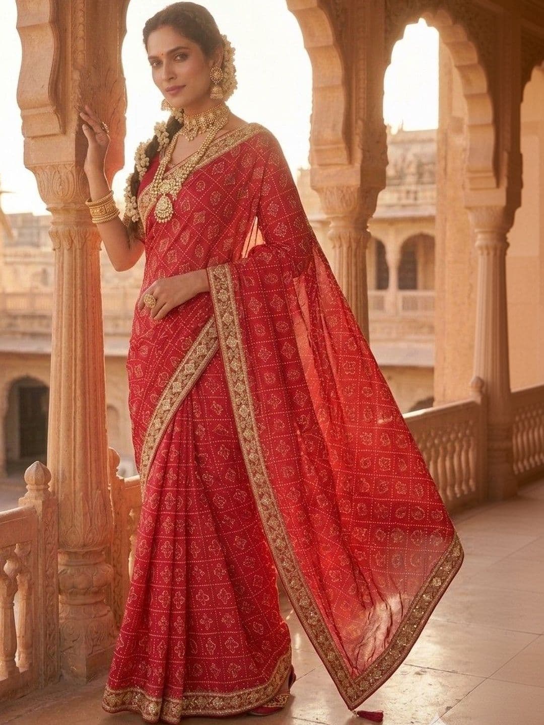 SmileyFashion Bandhani Embroidered Art Silk Designer Bandhani Saree thumbnail 4