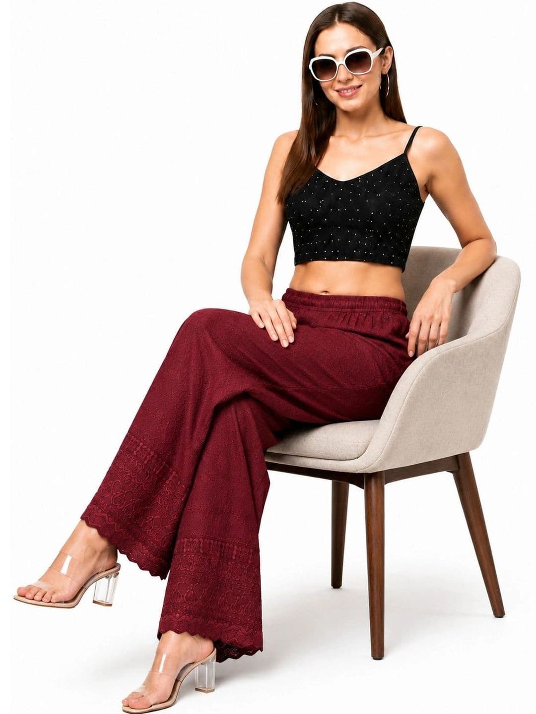 Threadbloom Women Embroidered Knitted Ethnic Palazzos - view 1
