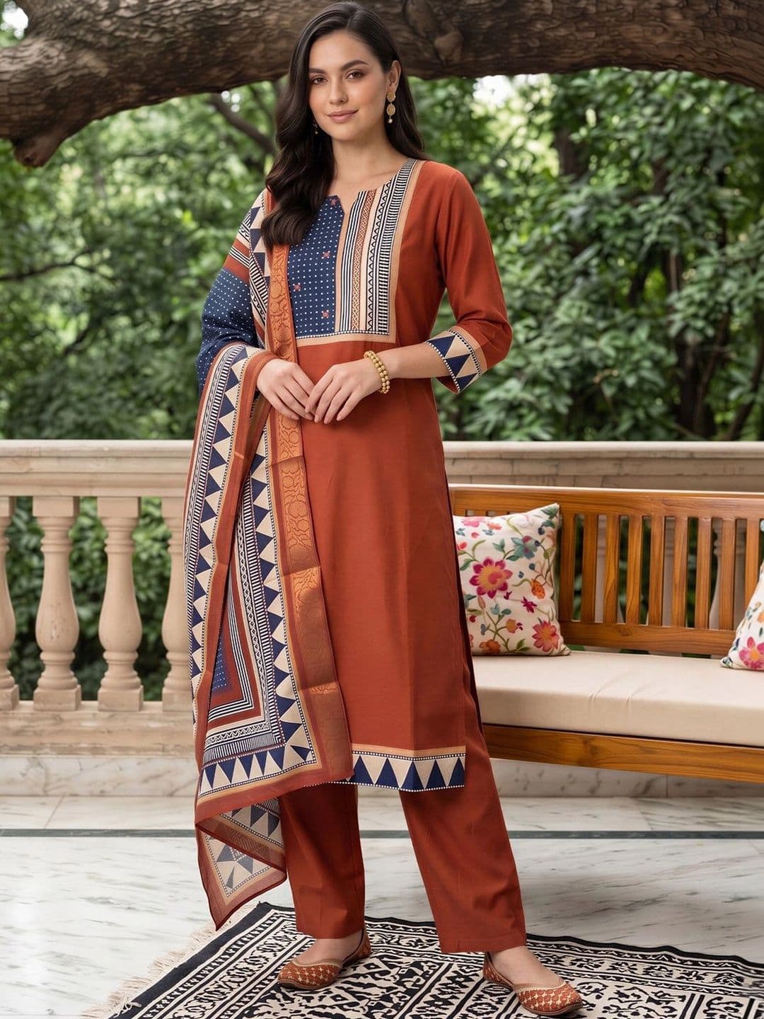 Indo Era Women Printed Regular Liva Kurta with Trousers & With Dupatta thumbnail 6