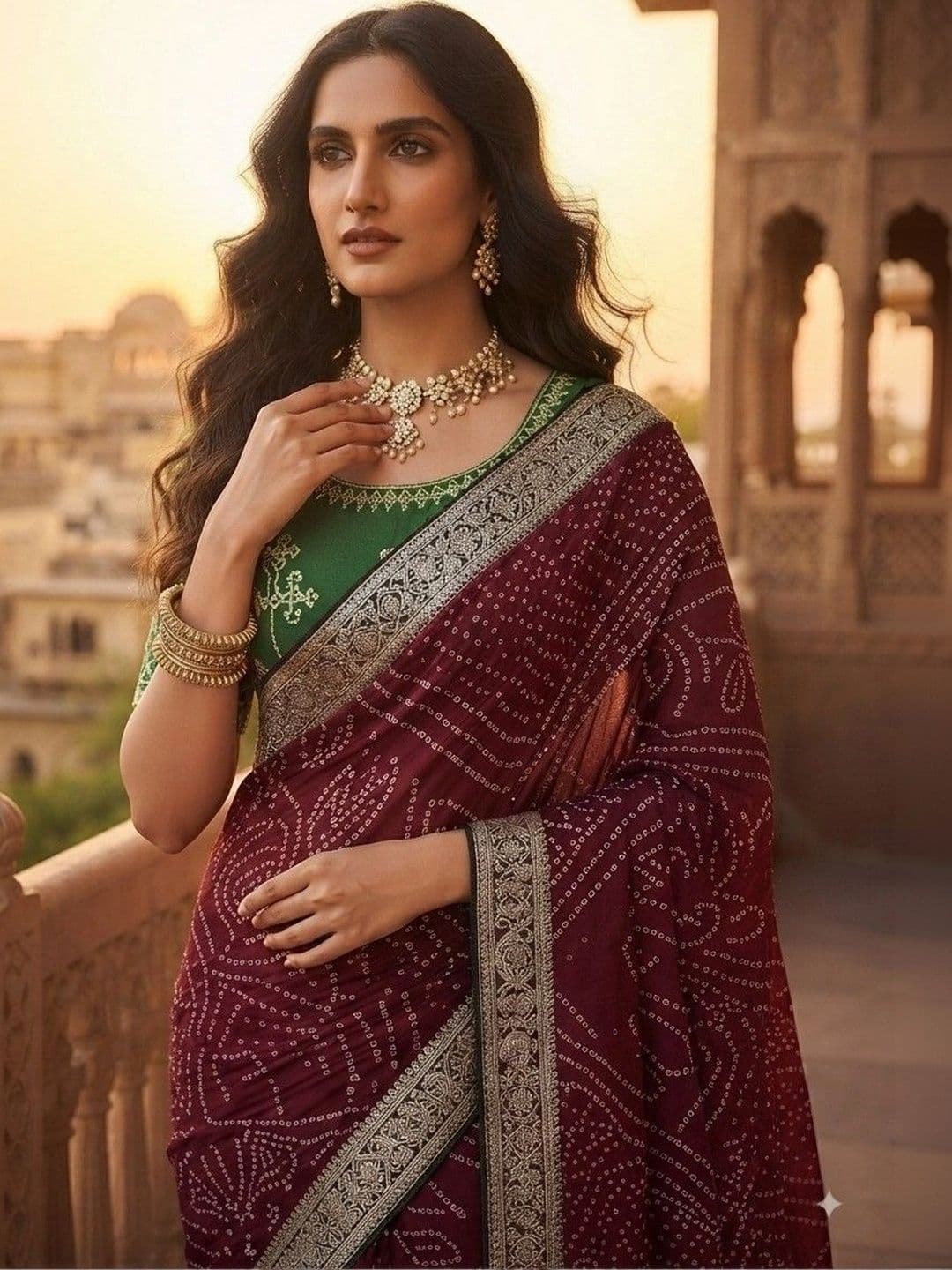 SmileyFashion Bandhani Embroidered Art Silk Designer Saree thumbnail 3