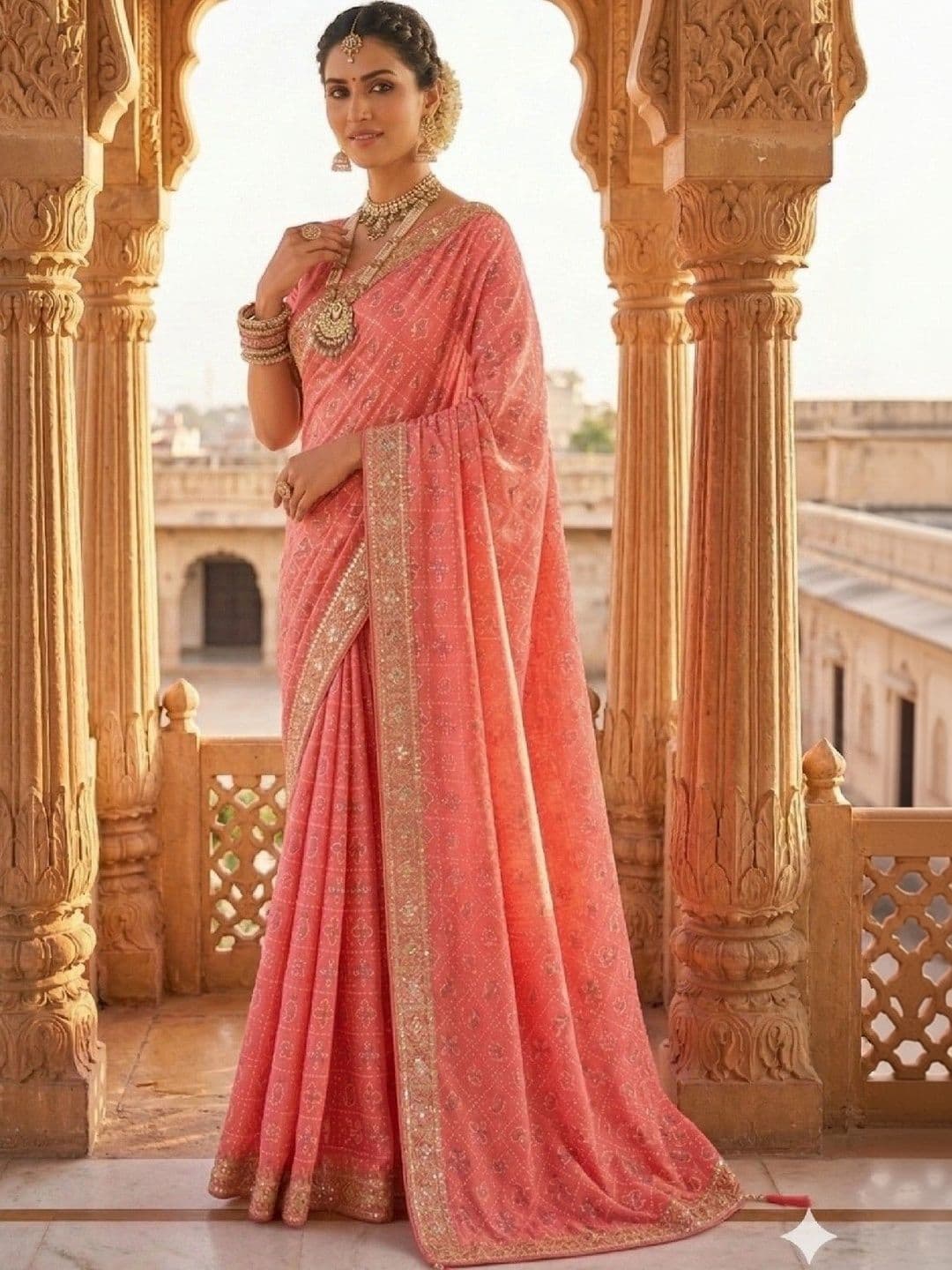 SmileyFashion Bandhani Embroidered Art Silk Designer Bandhani Saree thumbnail 4