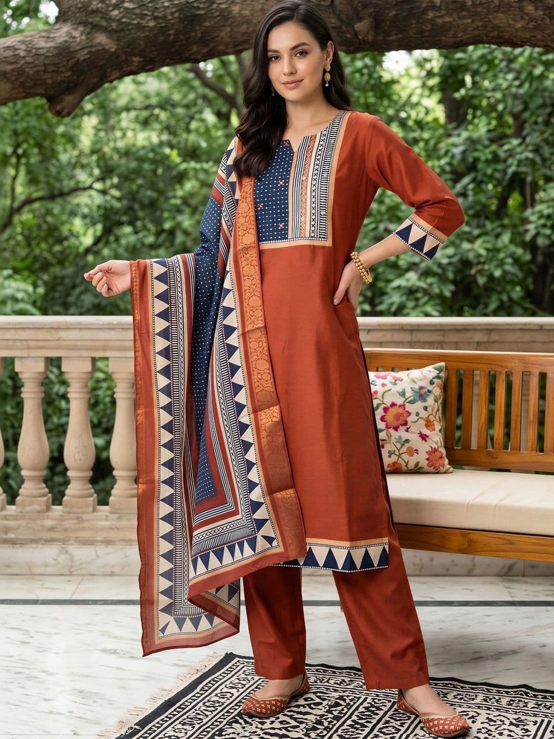 Indo Era Women Printed Regular Liva Kurta with Trousers & With Dupatta thumbnail 3