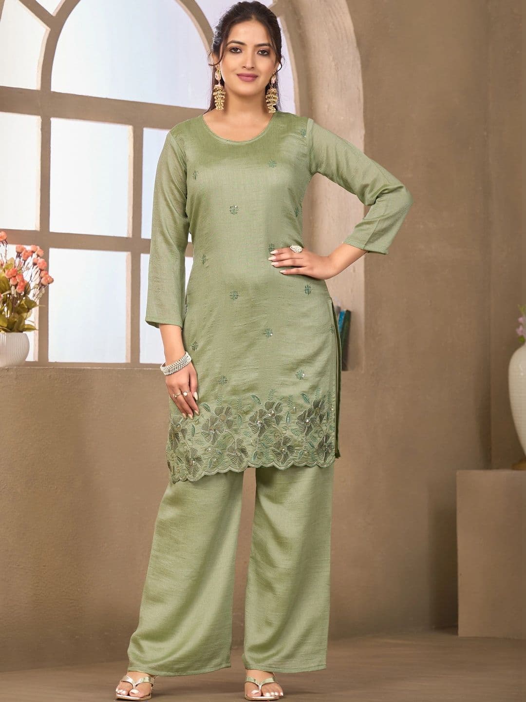 Sangria Embellished Tunic with Palazzos thumbnail 2