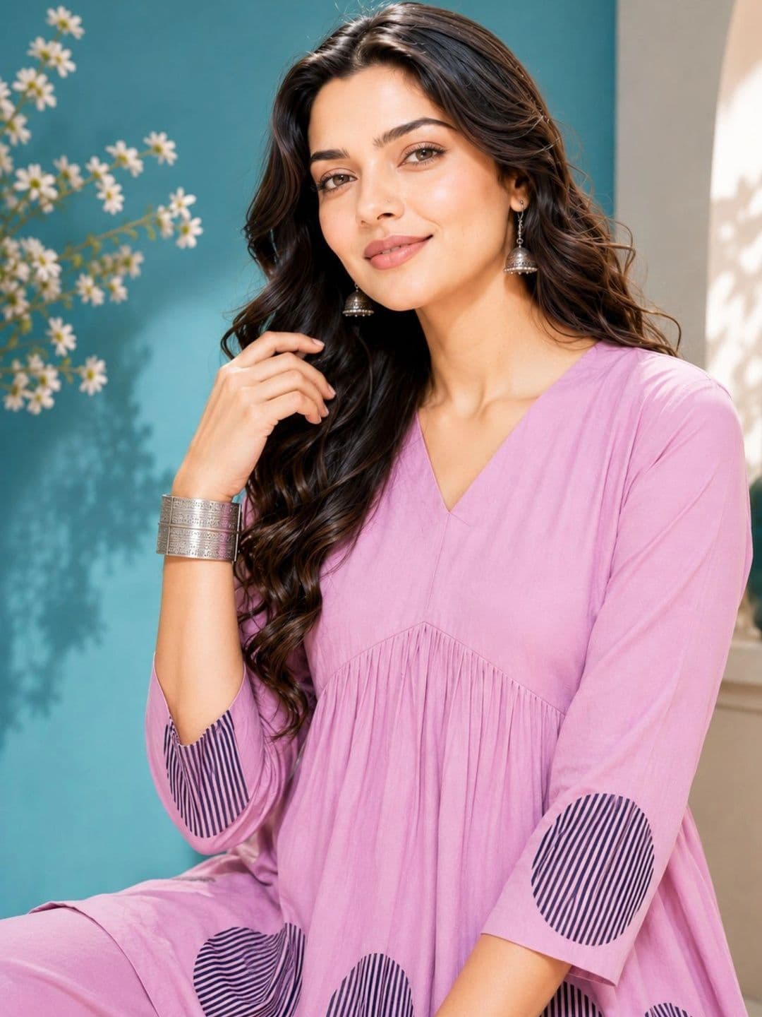 KALINI Women Printed Empire Pure Cotton Kurta with Palazzos thumbnail 2