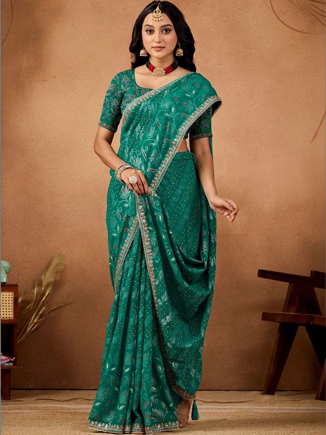 all about you Floral Embroidered Poly Georgette Designer Bandhani Saree - view 1