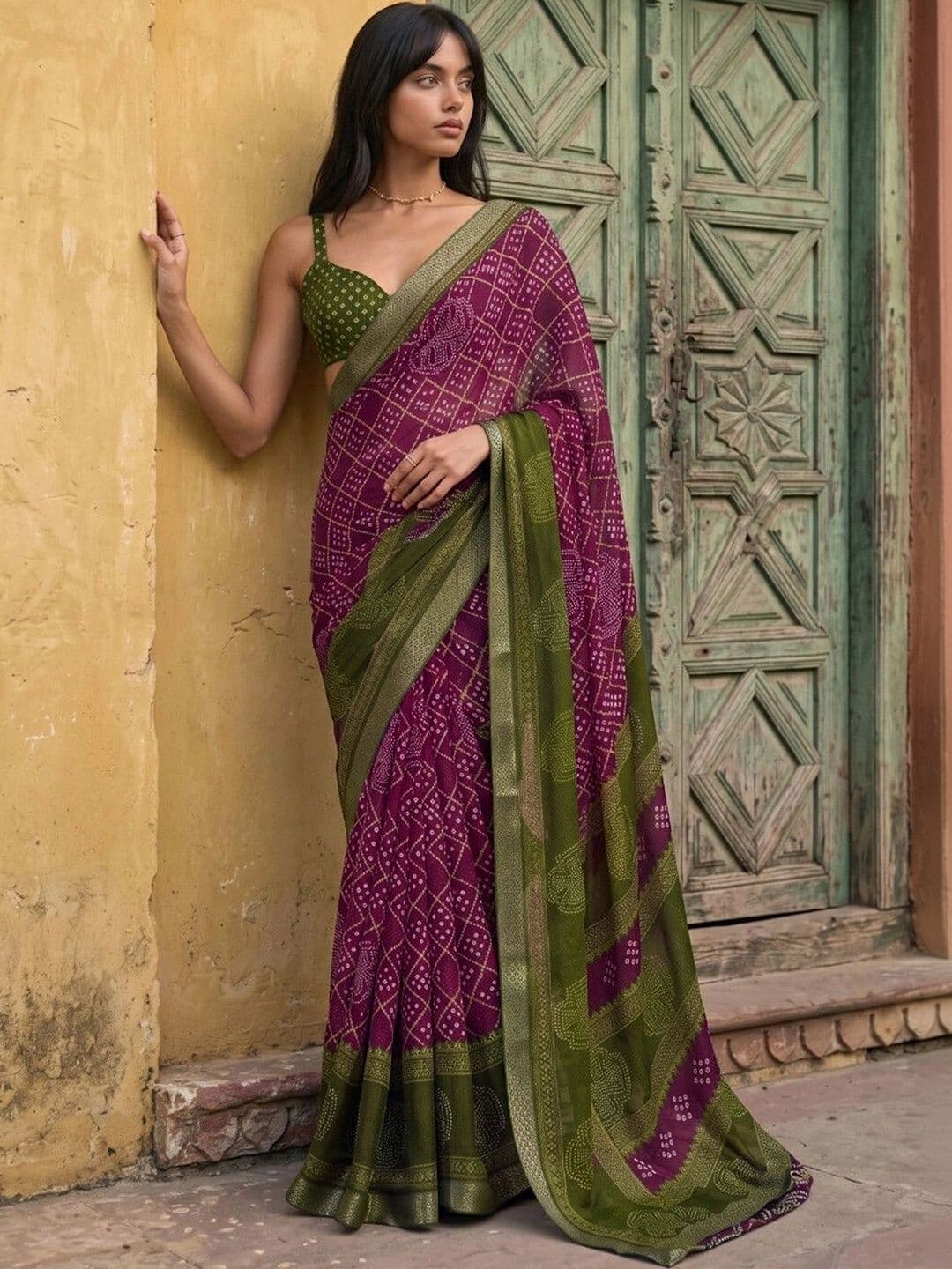 SAARA Bandhani Pure Chiffon Saree - view 1