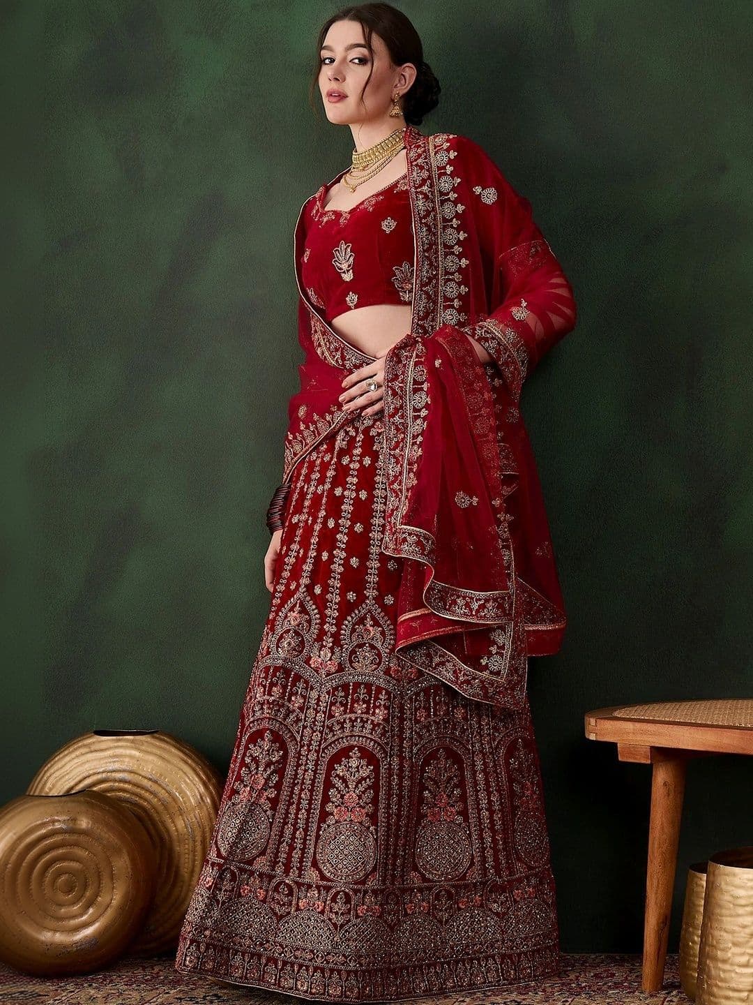 Mitera Embroidered Semi-Stitched Lehenga & Unstitched Blouse With Dupatta thumbnail 5