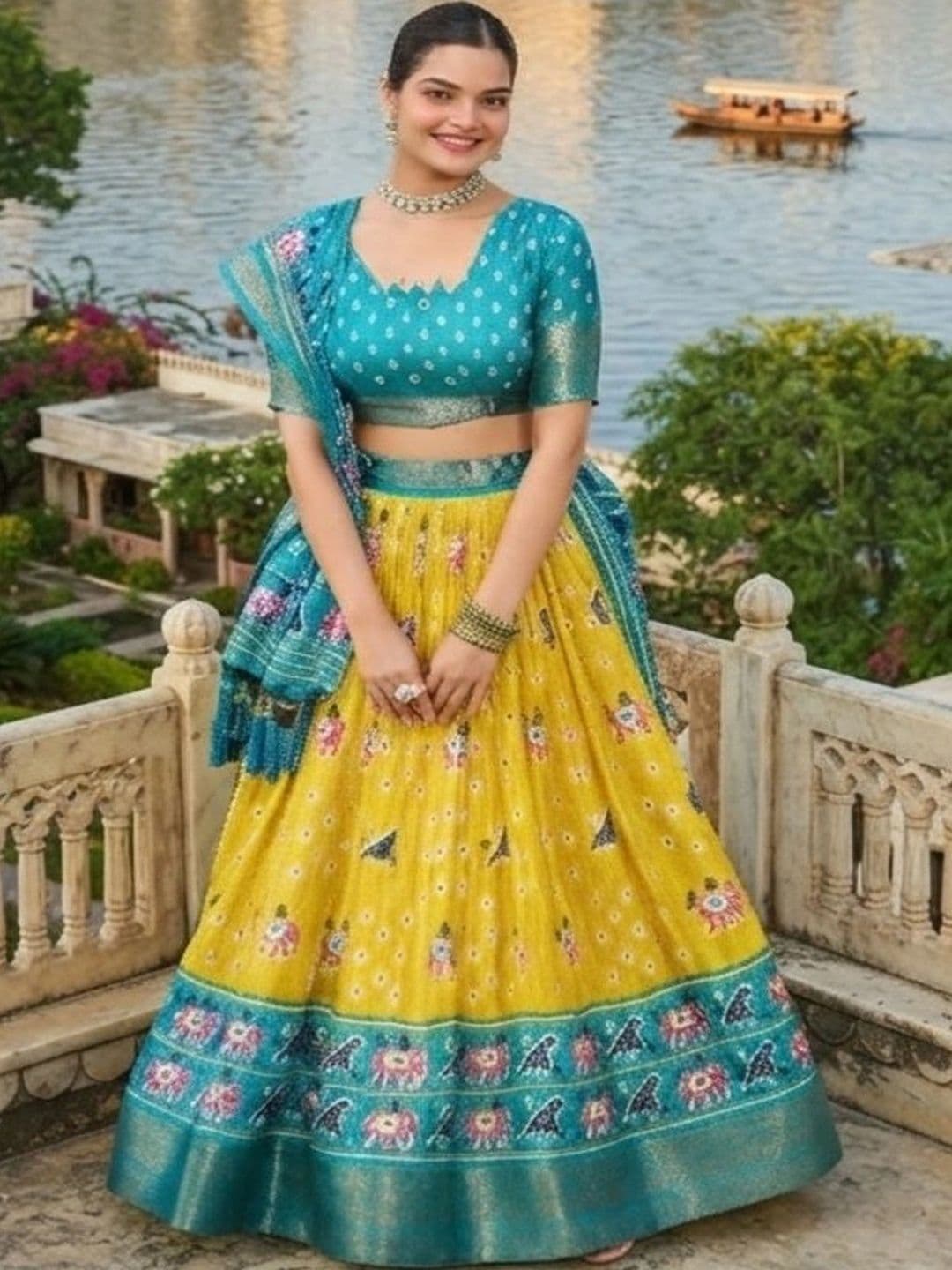 Anouk Ikat Semi-Stitched Lehenga & Unstitched Blouse With Dupatta thumbnail 2