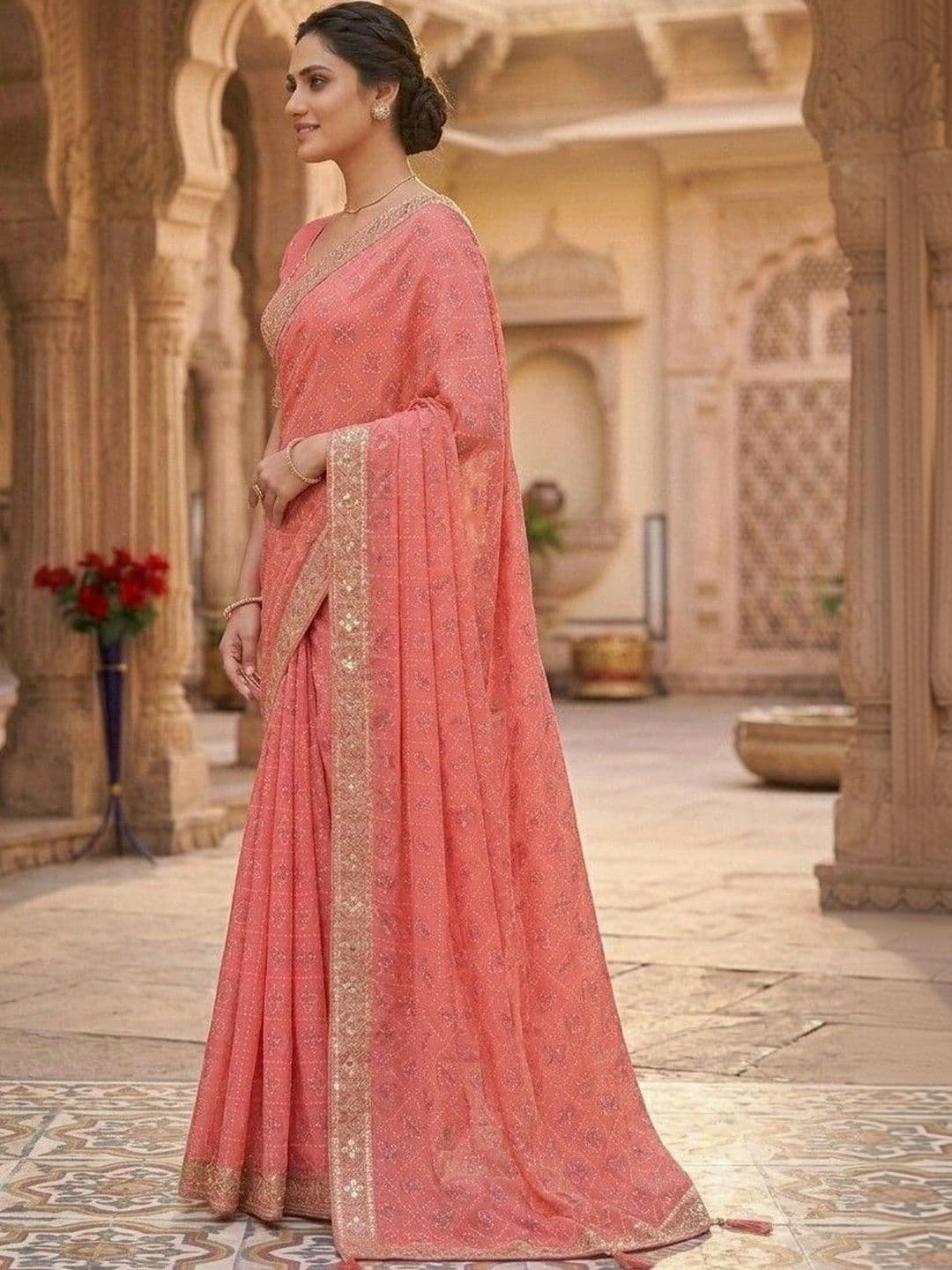 SmileyFashion Bandhani Embroidered Art Silk Designer Bandhani Saree thumbnail 5