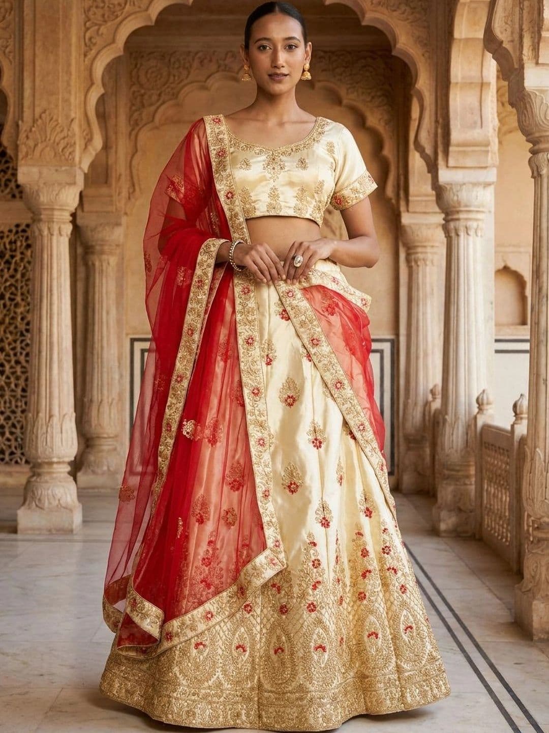 Mitera women Embellished Semi-Stitched Lehenga & Unstitched Blouse With Dupatta - view 1