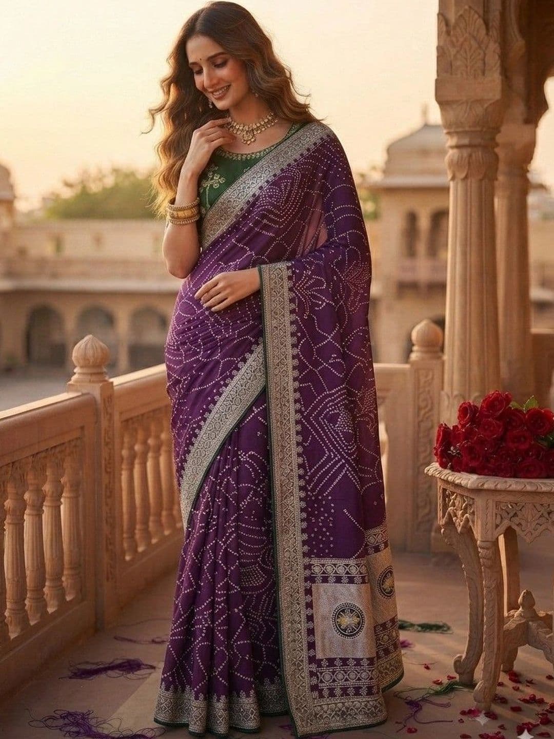 SmileyFashion Bandhani Zari Art Silk Designer Saree - view 1
