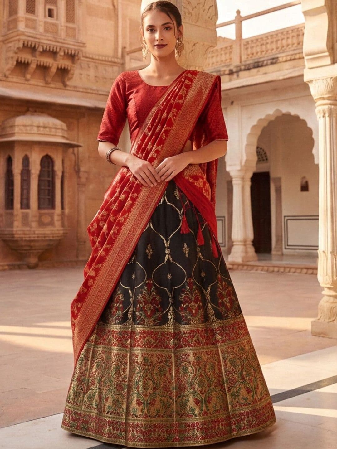 Mitera Embellished Semi-Stitched Lehenga & Unstitched Blouse With Dupatta - view 1