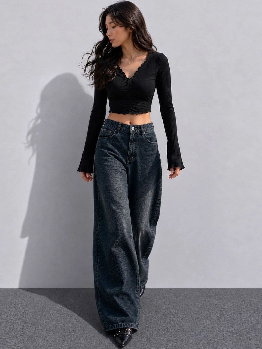 DressBerry Women Comfort Wide Leg High-Rise Low Distress Light Fade Stretchable Jeans thumbnail 5