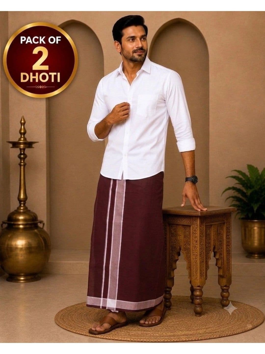 Tharunsha Elite Men Striped Cotton Dhoti Dhotis thumbnail 3